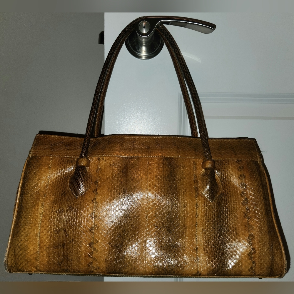 Vintage Genuine Snakeskin Leather Large Purse Tote Shoulder Bag
